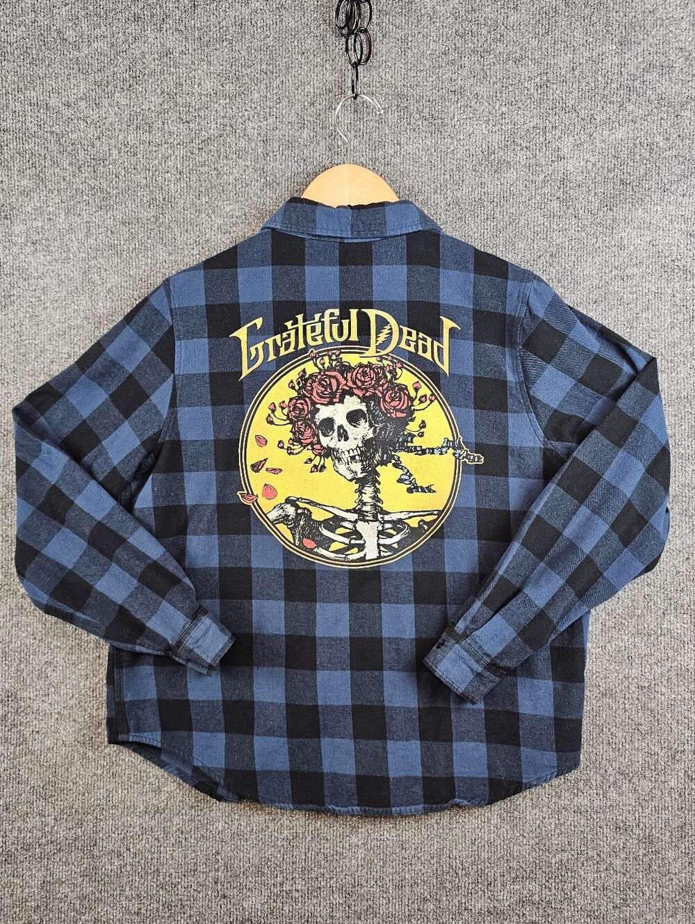 Grateful Dead Bertha Skull & Roses Blue Plaid Flannel - Size Small